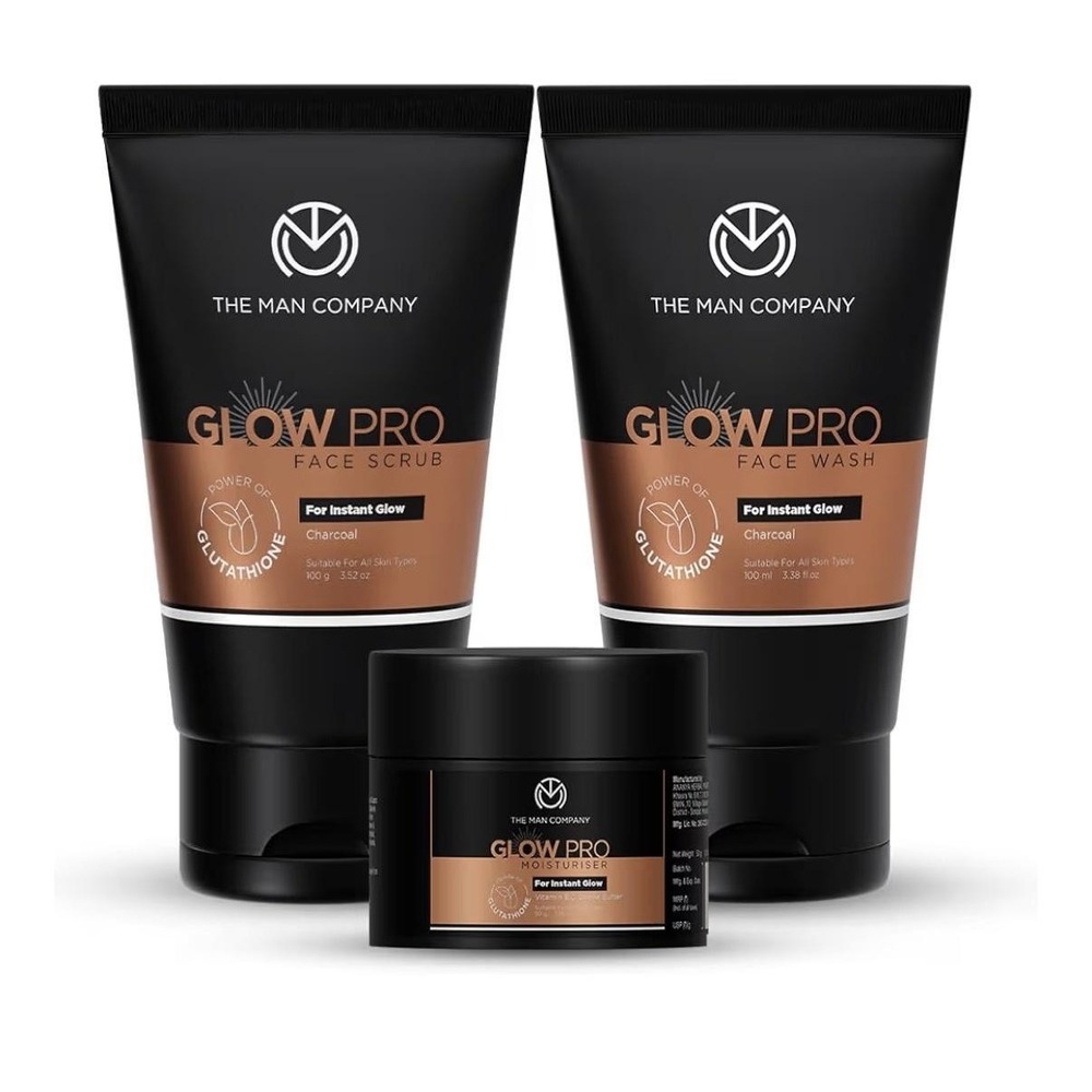 The Man Company Glow Pro Face Care Kit Wash Scrub Moisturiser 3pc‎ Set Charcoal